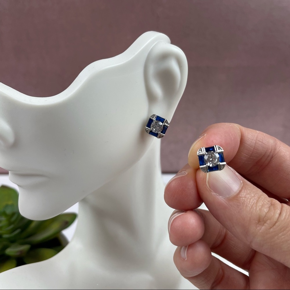 Sapphire Blue 925 Silver EJI Cubic Zirconia Earrings Women Jewelry
